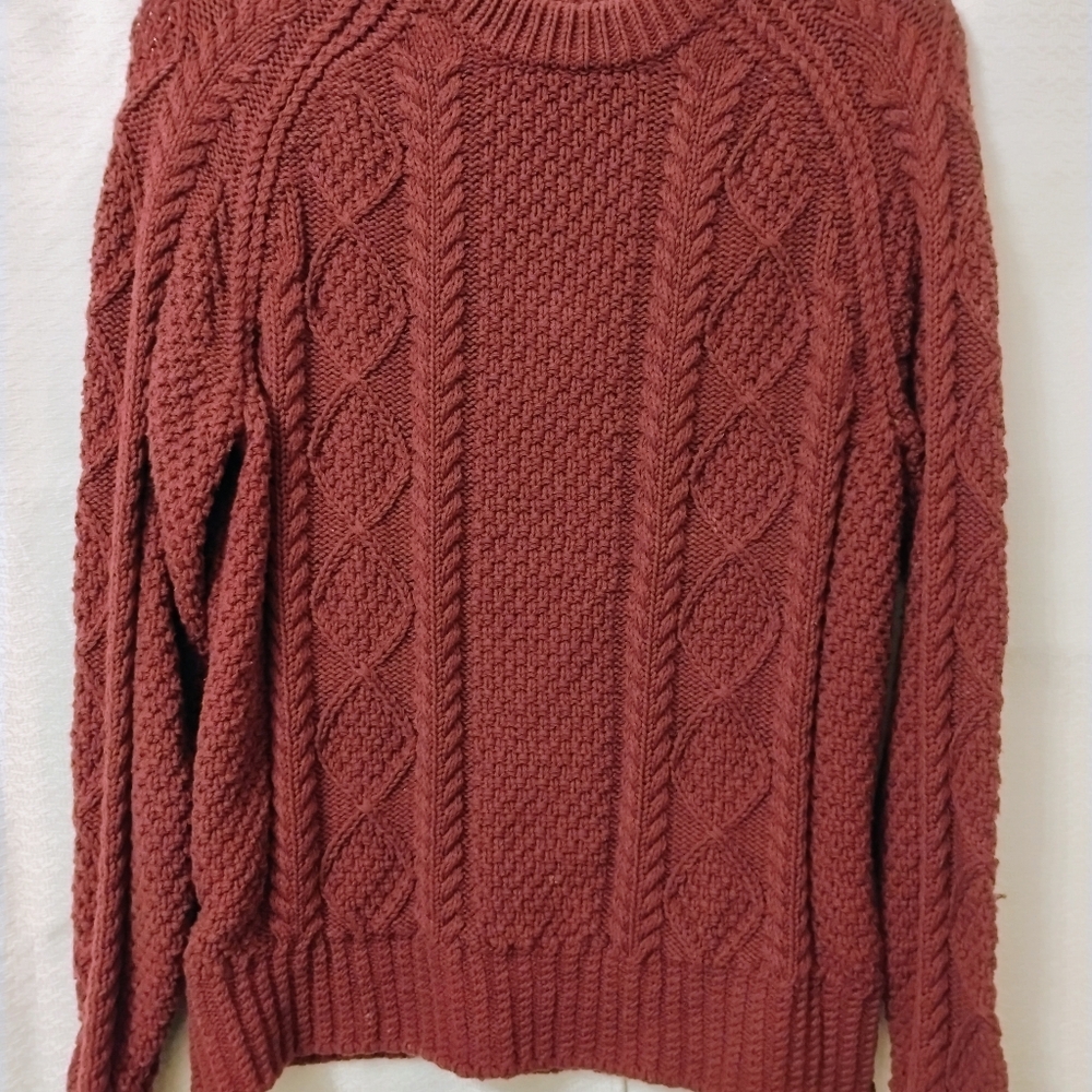 LL Bean Signature Women's Cotton Fisherman Cable Knit Sweater Plum Medium $129